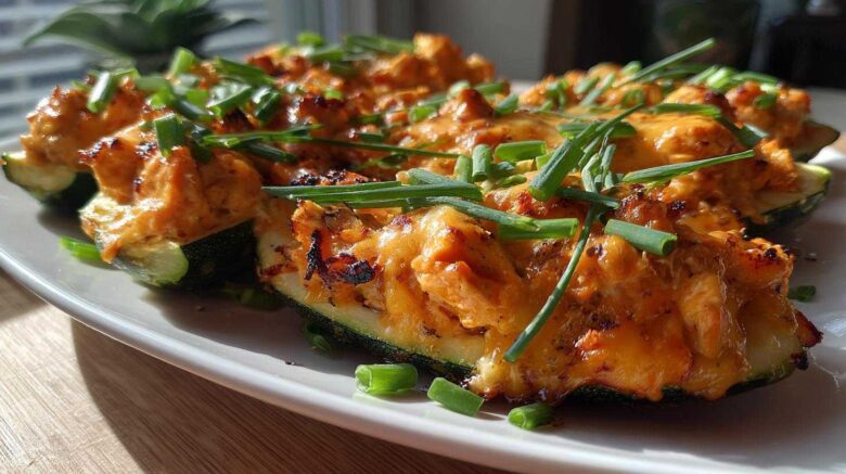Buffalo Chicken Zucchini Boats