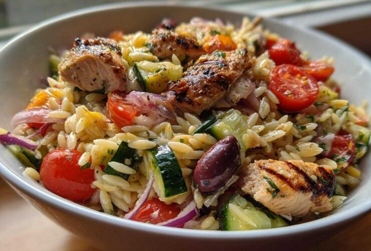Greek Orzo Salad with Lemon Chicken