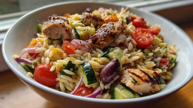 Greek Orzo Salad with Lemon Chicken