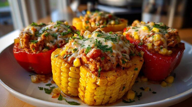 Stuffed Bell Peppers with Turkey & Corn