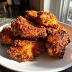 A close-up of several golden-brown, crispy baked chicken wings piled on a white plate, highlighted by natural light.