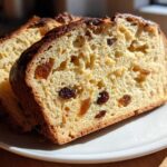Two thick slices of Easy Irish Soda Bread with Buttermilk and Raisins showing a soft crumb and dark crust.