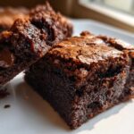 Two rich, fudgy Nutella brownies chocolate squares showing a dense, moist interior and shiny top crust.